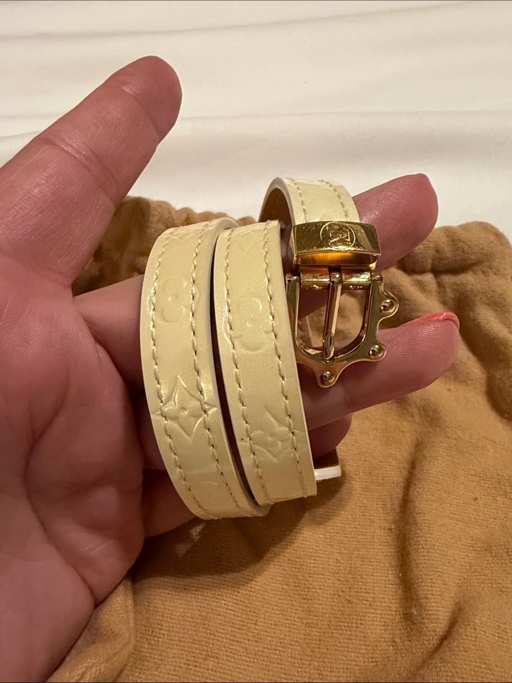 Louis Vuitton Monogram Vernis Triple Tour Bracelet in Beige